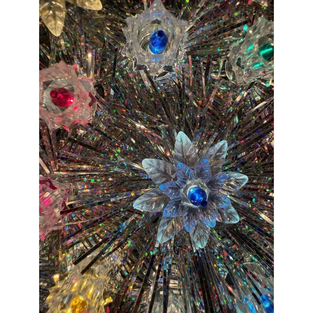 Vintage Lighted Round Tree Topper Tinsel Reflectors Floral Adler Christmas 8